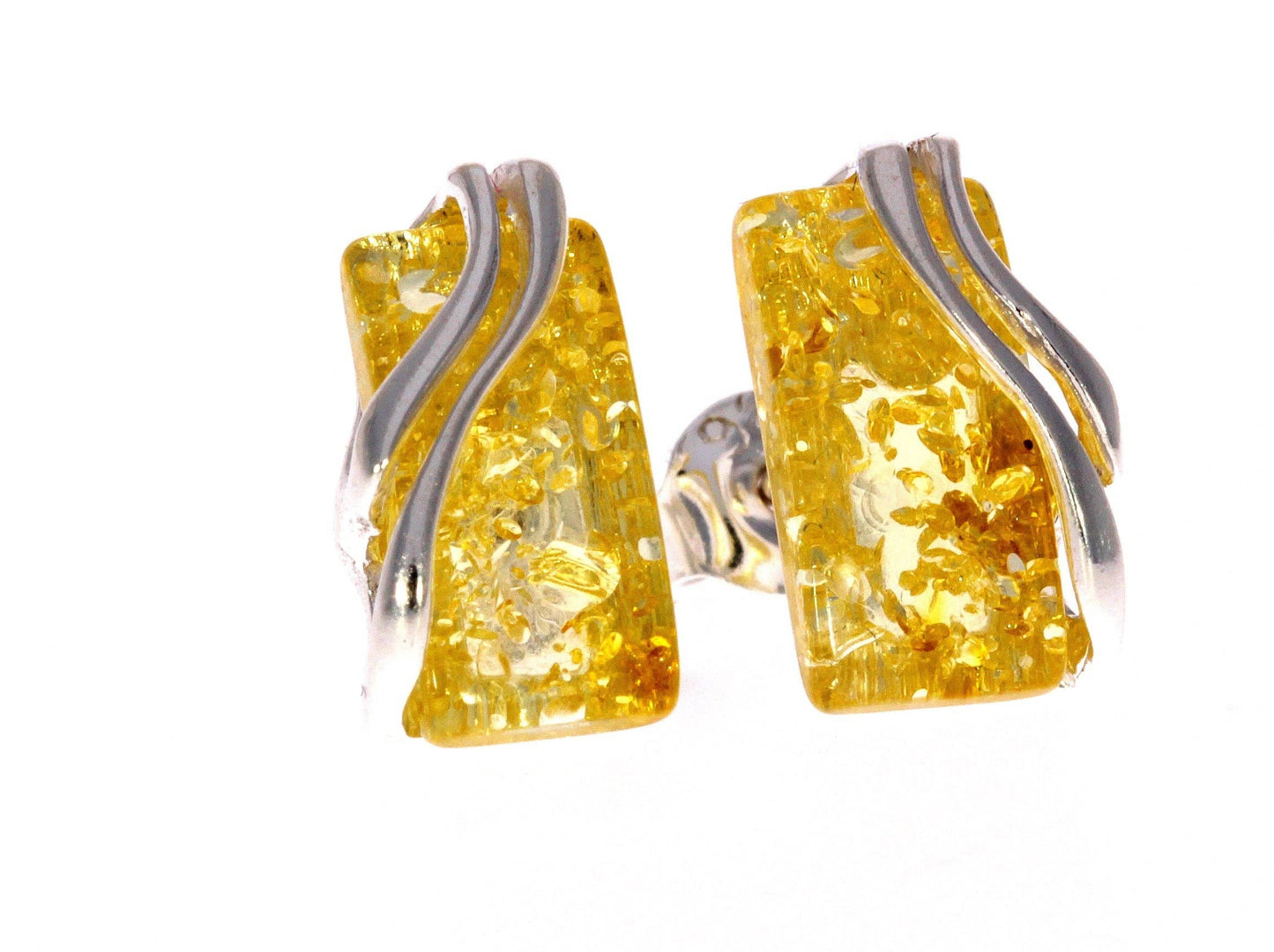 SilverAmber Jewellery - 925 Sterling Silver & Baltic Amber Modern Studs Earrings - GL005