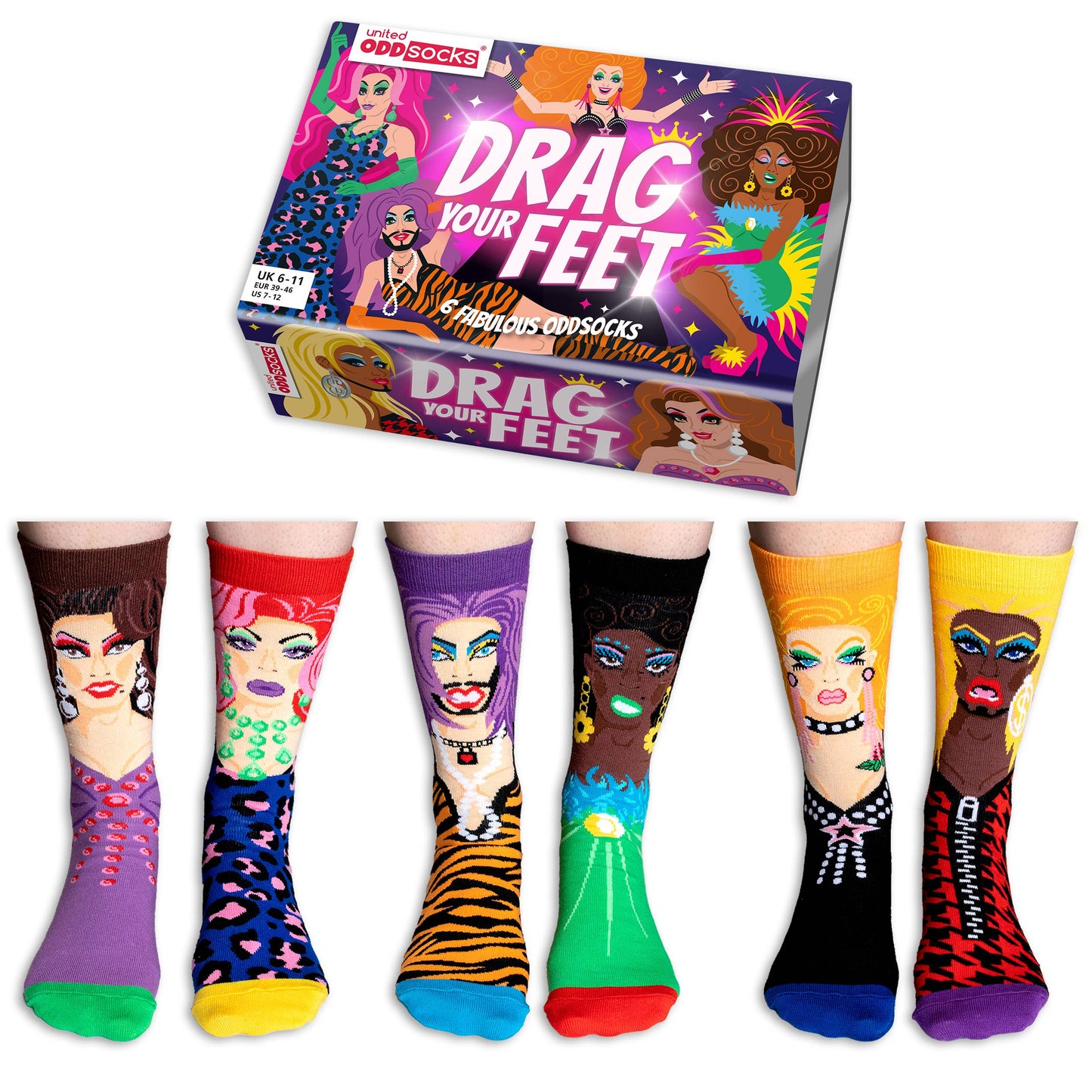 Sock Academy - DRAG YOUR FEET| 6 Odd Socks Gift Box - United Oddsocks