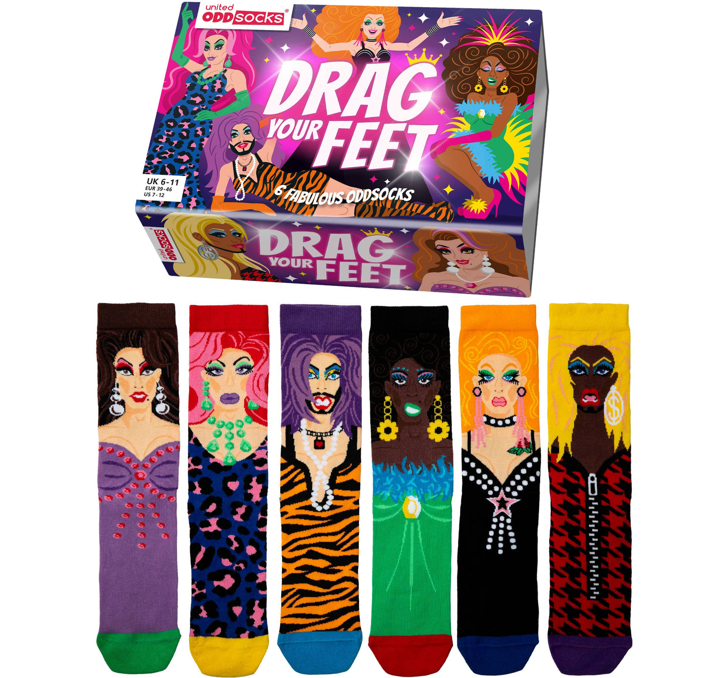 Sock Academy - DRAG YOUR FEET| 6 Odd Socks Gift Box - United Oddsocks