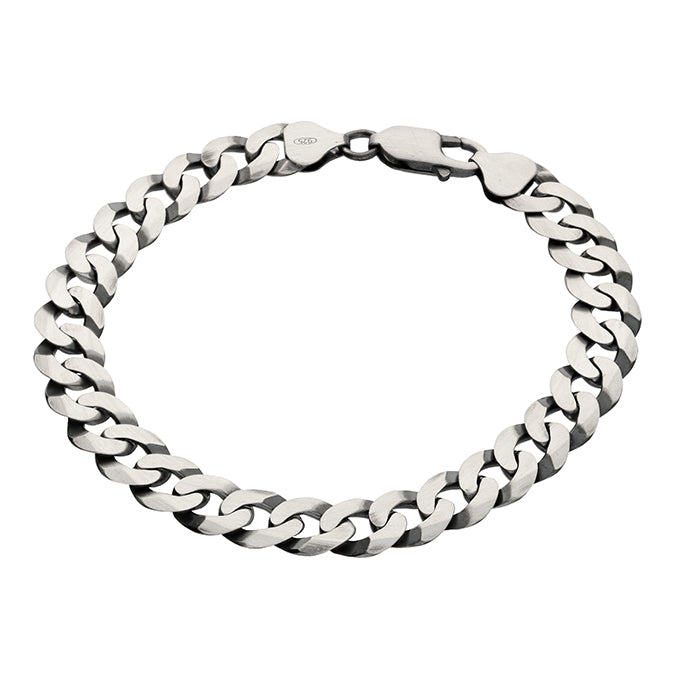 Sterling Silver Men’s Bracelet – 21cm Oxidised Curb Chain (925 Silver, 10mm)
