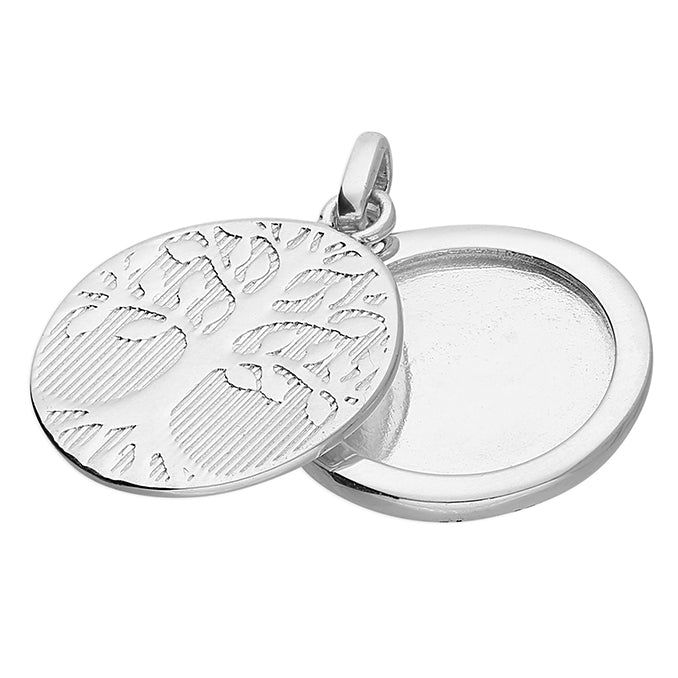 Sterling Silver Tree of Life Locket – 925 Round Slider Pendant (20mm)