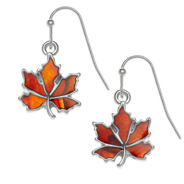 Summer Autumn Leaf Earrings – Paua Shell Hook Earrings by Tide Jewellery