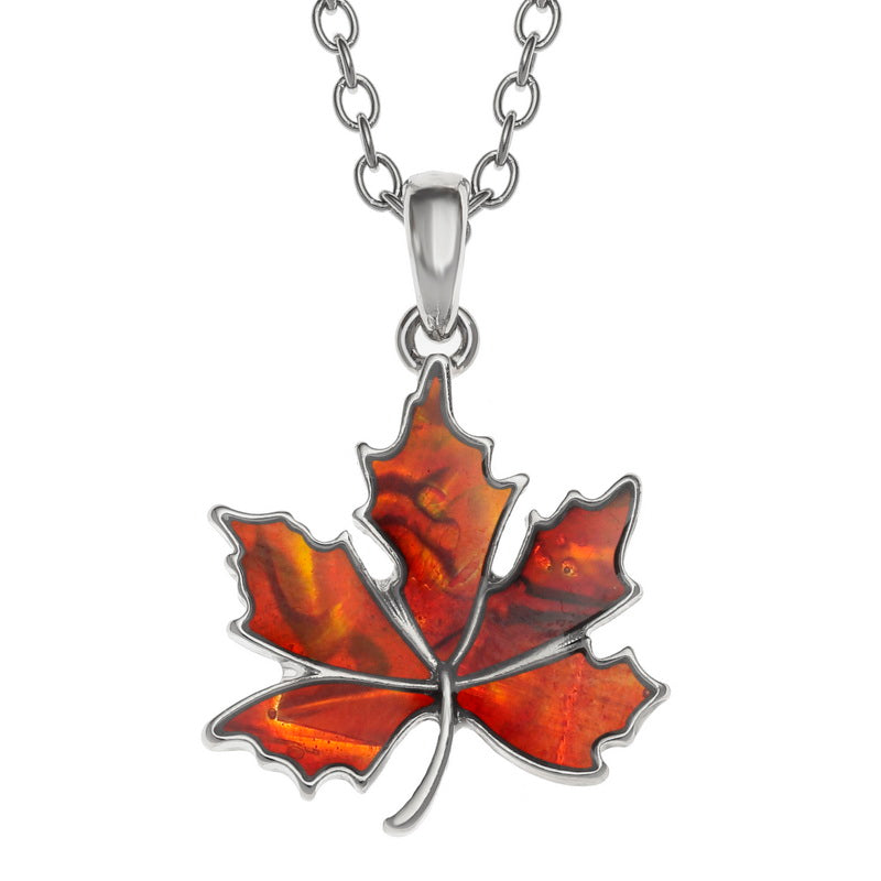 Autumn or Summer Leaf Necklace – Amber Paua Shell Pendant by Tide Jewellery