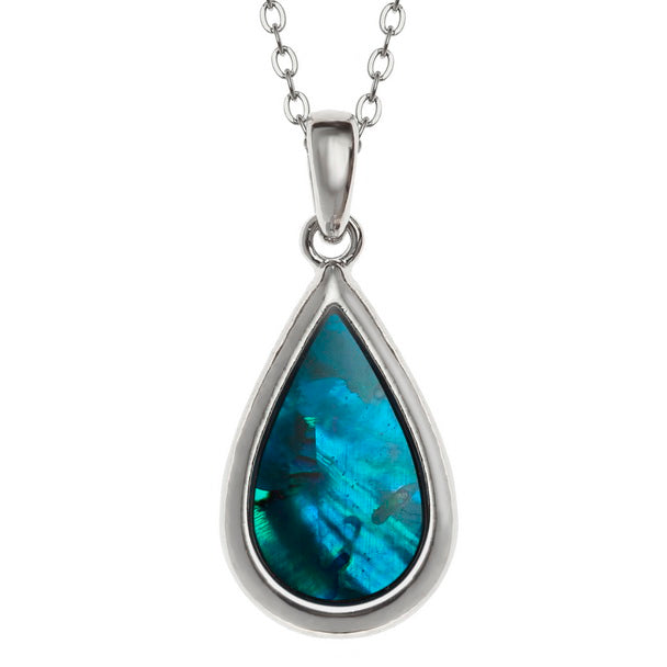 Blue Teardrop Necklace – Paua Shell Pendant on Trace Chain