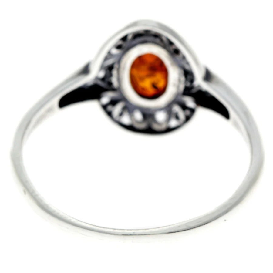 925 Sterling Silver Baltic Amber Celtic Ring – Handmade Cognac Gemstone