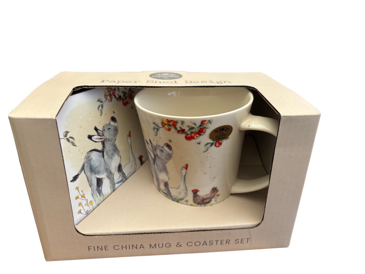 Donkey Goose & Hen Mug / Coaster Set – Fine China Gift Set by Paper Shed Design, Leonardo Collection
