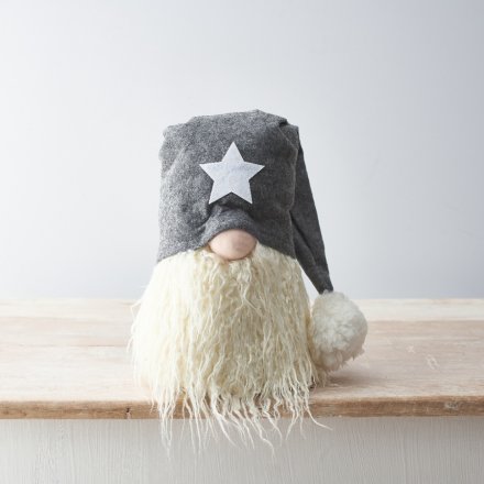 Gonk Doorstop – 25cm Christmas Gnome with Grey Star Hat
