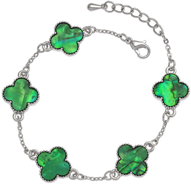 Blue Quatrefoil Bracelet – Mother of Pearl Shell, Adjustable Length