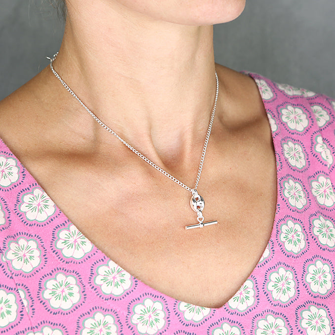 Sterling Silver T-Bar Necklace – 925 Mariner Link Chain with Extender (43cm)