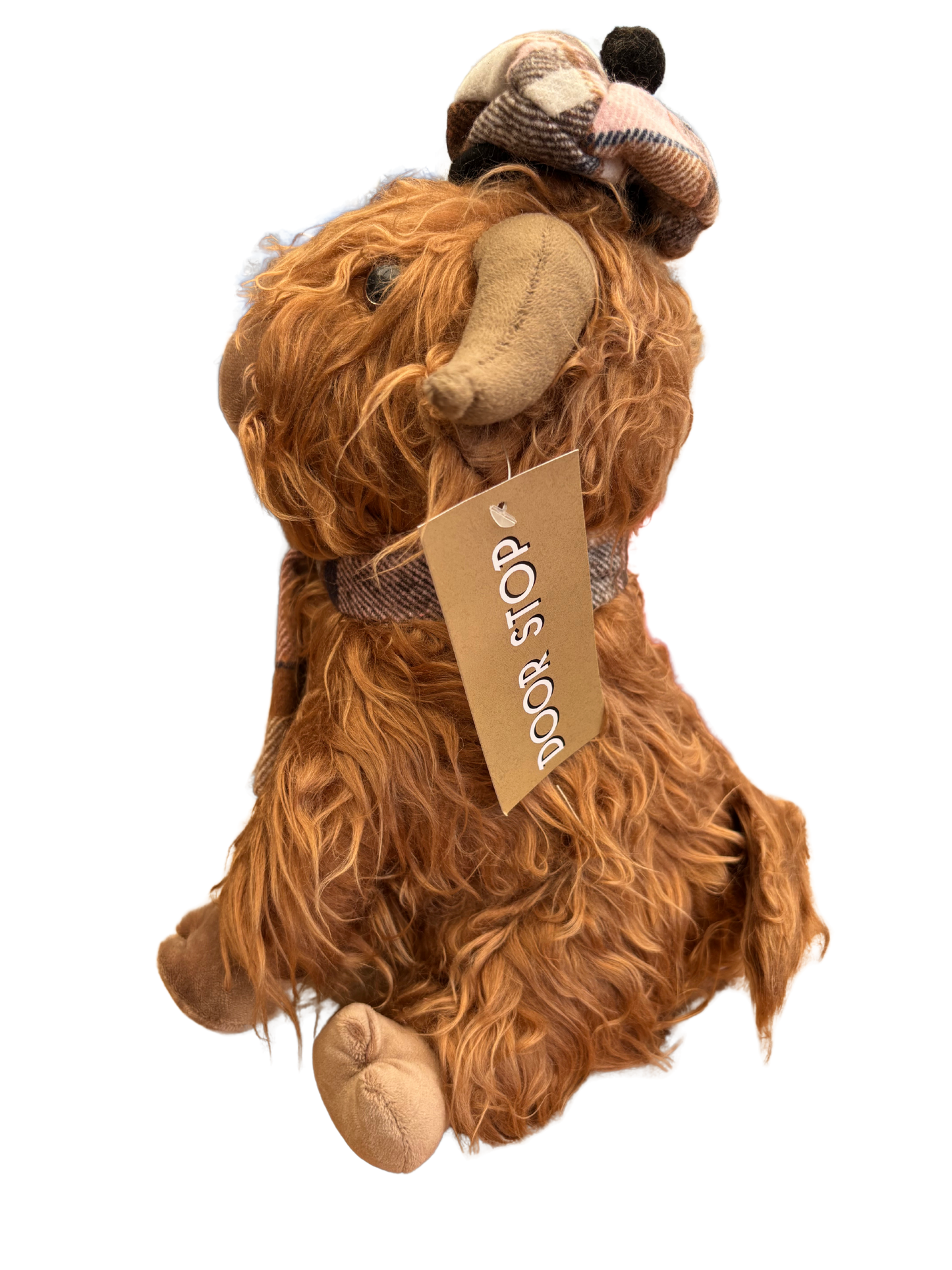 Highland Cow Door Stop 30 cm - Tartan Fabric Animal Doorstop for Home