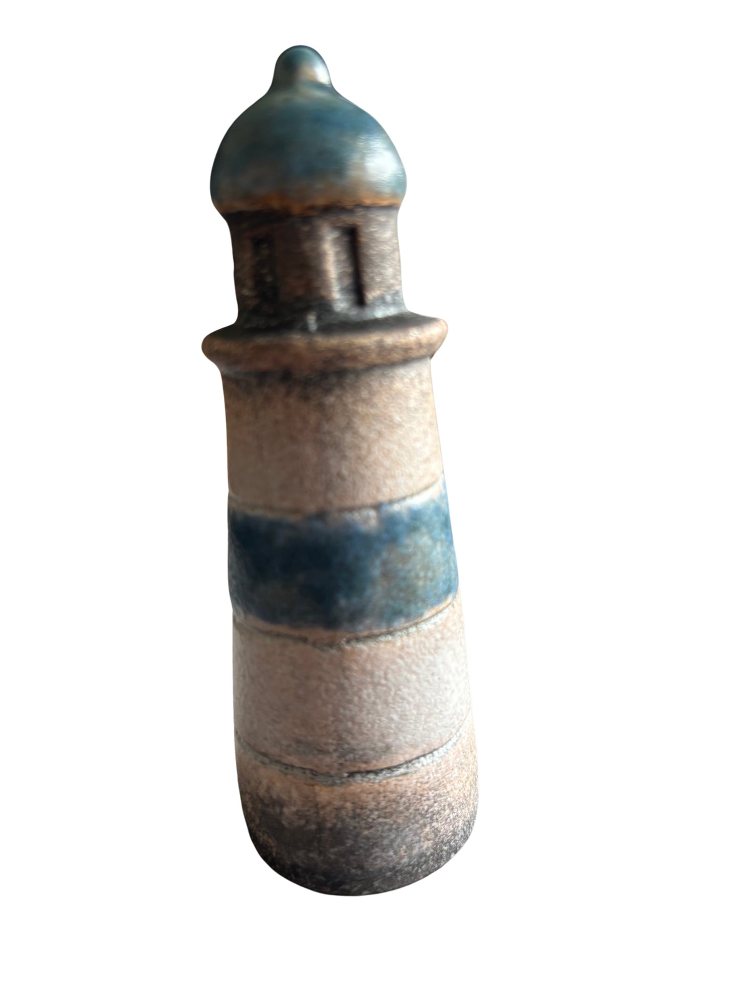 Rustic Ceramic Lighthouse Ornament – Coastal Blue & Beige Nautical Decor, 10.2 cm