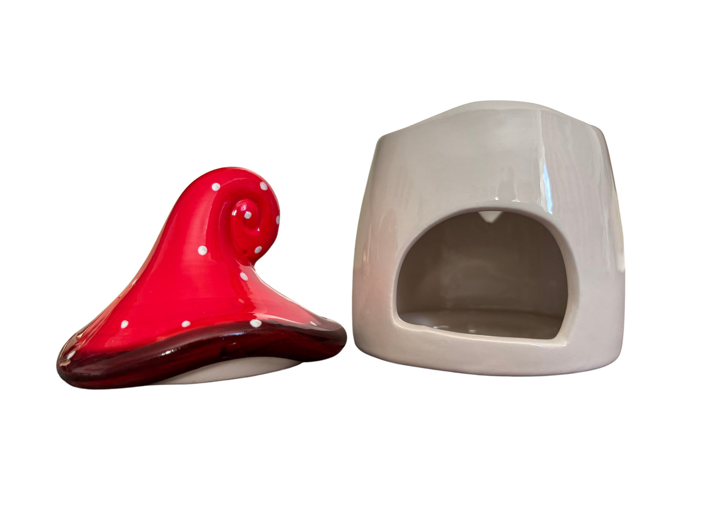 Toadstool Ceramic Oil Burner – Red & White Mushroom Wax Melt Holder, 14cm