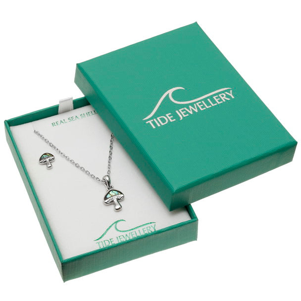 Mushroom Jewellery Set – Paua Shell Necklace & Earrings by Tide
