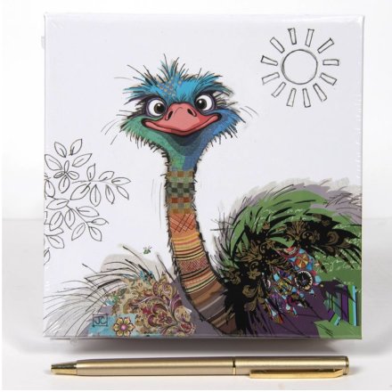 Oscar Ostrich Notepad – Colourful Square Memo Pad (14cm)