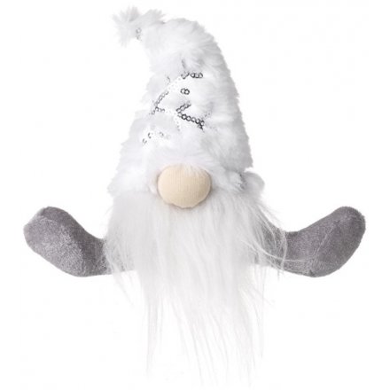 Winter Gonk Decoration – White & Grey Plush Christmas Gnome 16cm