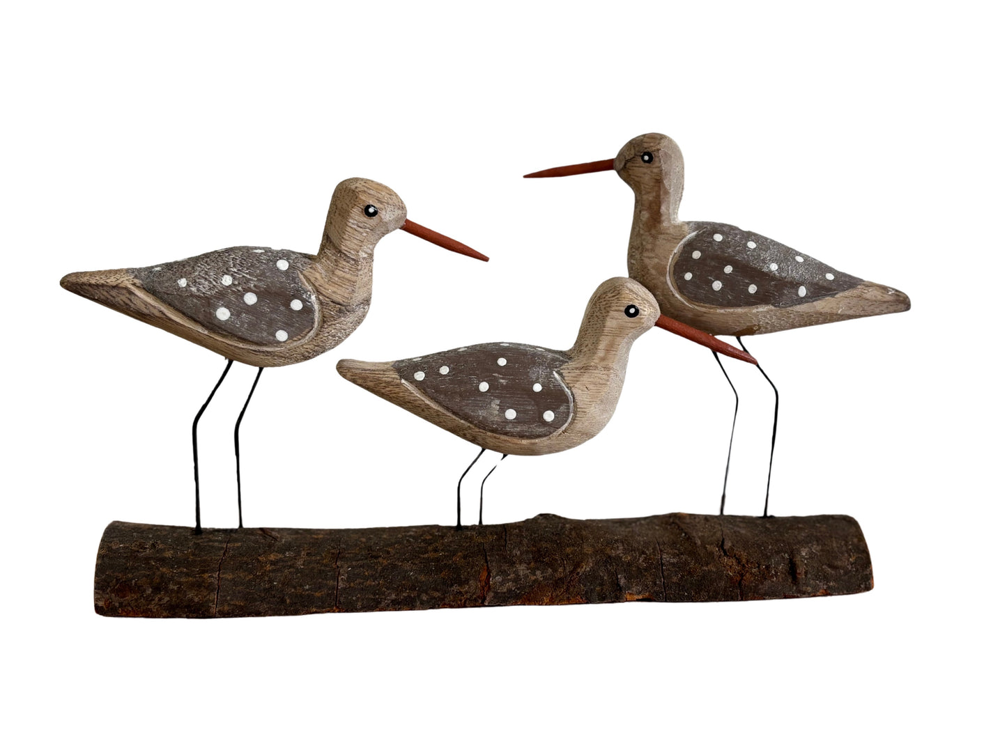 Rustic Wooden Shorebird Ornament – Set of 3 Coastal Birds on Driftwood Base 26 cm