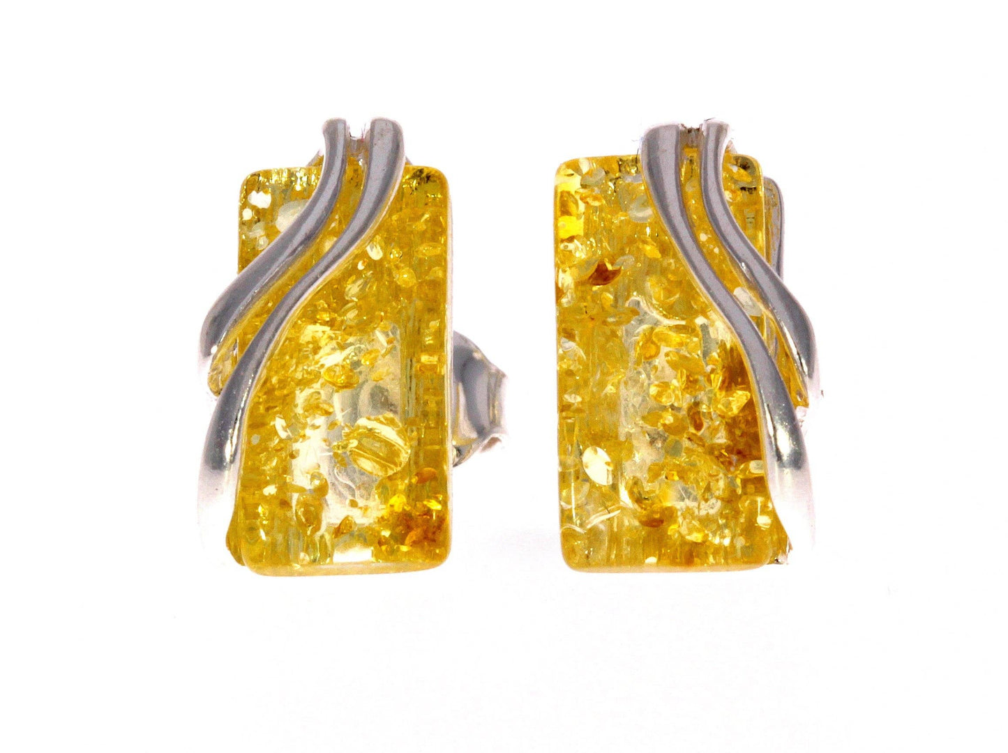 SilverAmber Jewellery - 925 Sterling Silver & Baltic Amber Modern Studs Earrings - GL005