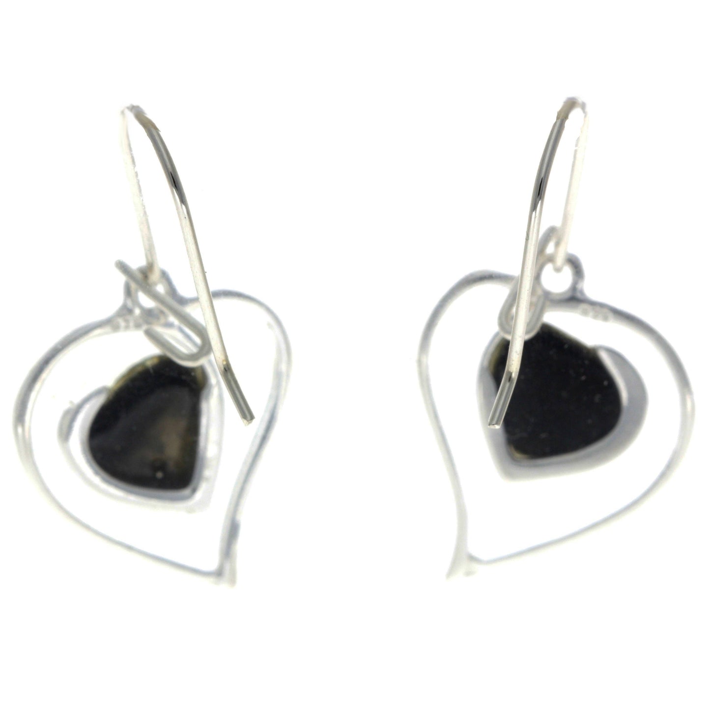 SilverAmber Jewellery - 925 Sterling Silver & Genuine Baltic Amber Large Hearts Earrings - GL127