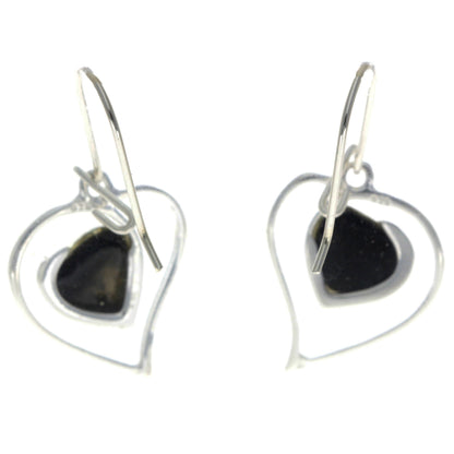 SilverAmber Jewellery - 925 Sterling Silver & Genuine Baltic Amber Large Hearts Earrings - GL127