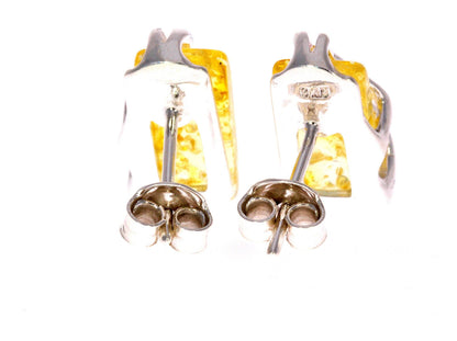SilverAmber Jewellery - 925 Sterling Silver & Baltic Amber Modern Studs Earrings - GL005