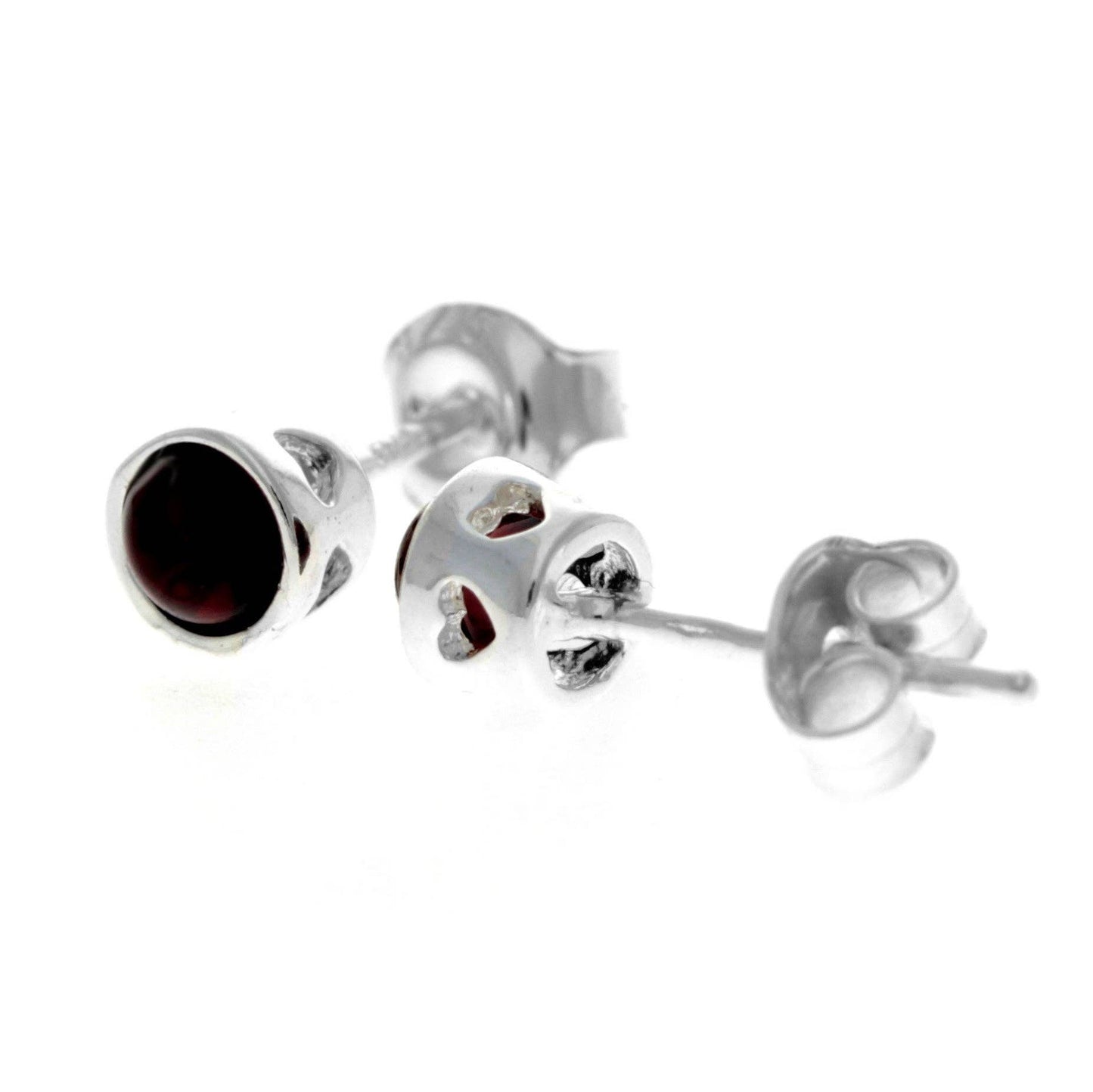 SilverAmber Jewellery - 925 Sterling Silver & Baltic Amber Modern Heart Studs Earrings - GL169