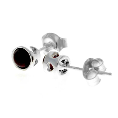 SilverAmber Jewellery - 925 Sterling Silver & Baltic Amber Modern Heart Studs Earrings - GL169