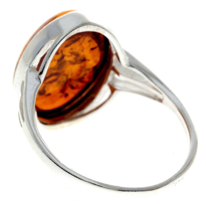 SilverAmber Jewellery - 925 Sterling Silver & Genuine Baltic Amber Classic Designer Ring - 7504