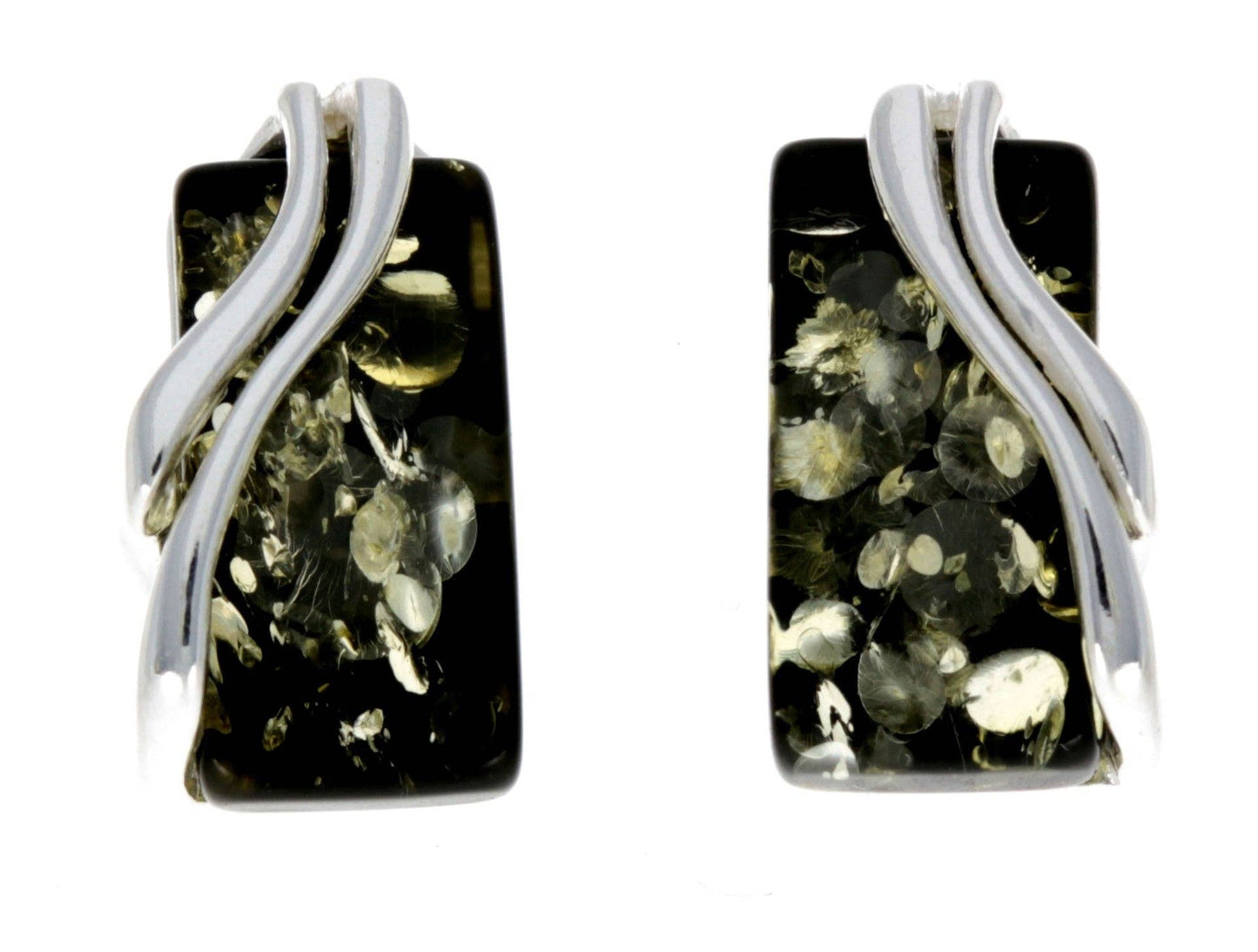 SilverAmber Jewellery - 925 Sterling Silver & Baltic Amber Modern Studs Earrings - GL005