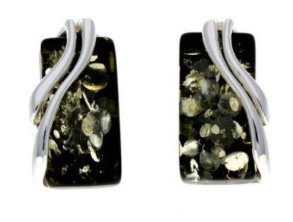 SilverAmber Jewellery - 925 Sterling Silver & Baltic Amber Modern Studs Earrings - GL005