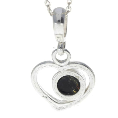 Sterling Silver Heart Baltic Amber Pendant – Genuine 925 Silver Necklace (Cognac or Green)
