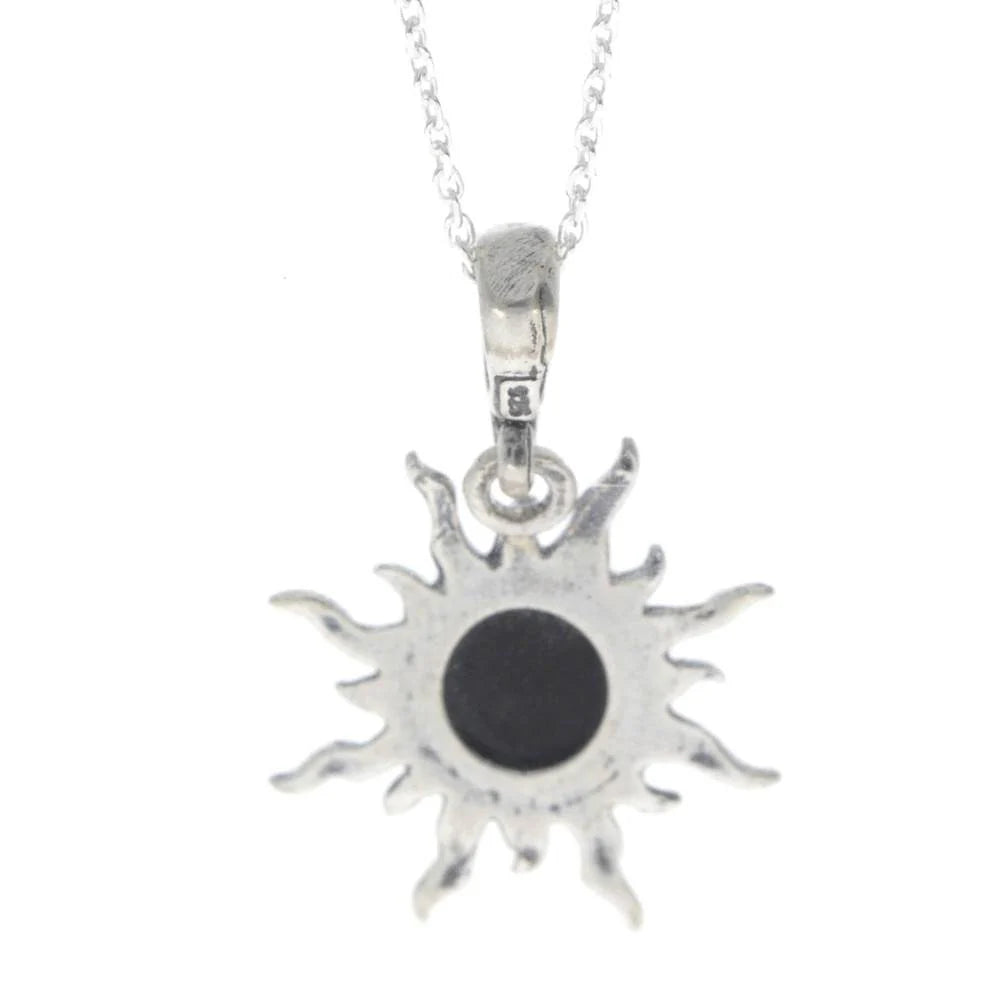 Sterling Silver Sun Pendant with Baltic Amber – Genuine 925 Silver Solar Necklace