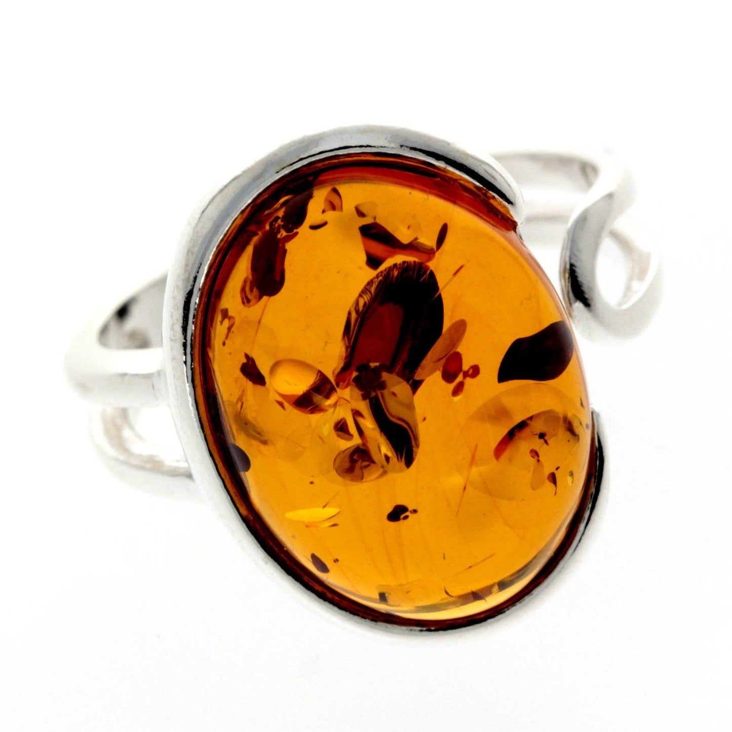 SilverAmber Jewellery - 925 Sterling Silver & Baltic Amber Classic Adjustable Ring - GL464