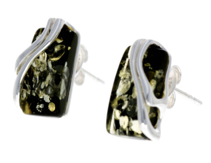 SilverAmber Jewellery - 925 Sterling Silver & Baltic Amber Modern Studs Earrings - GL005