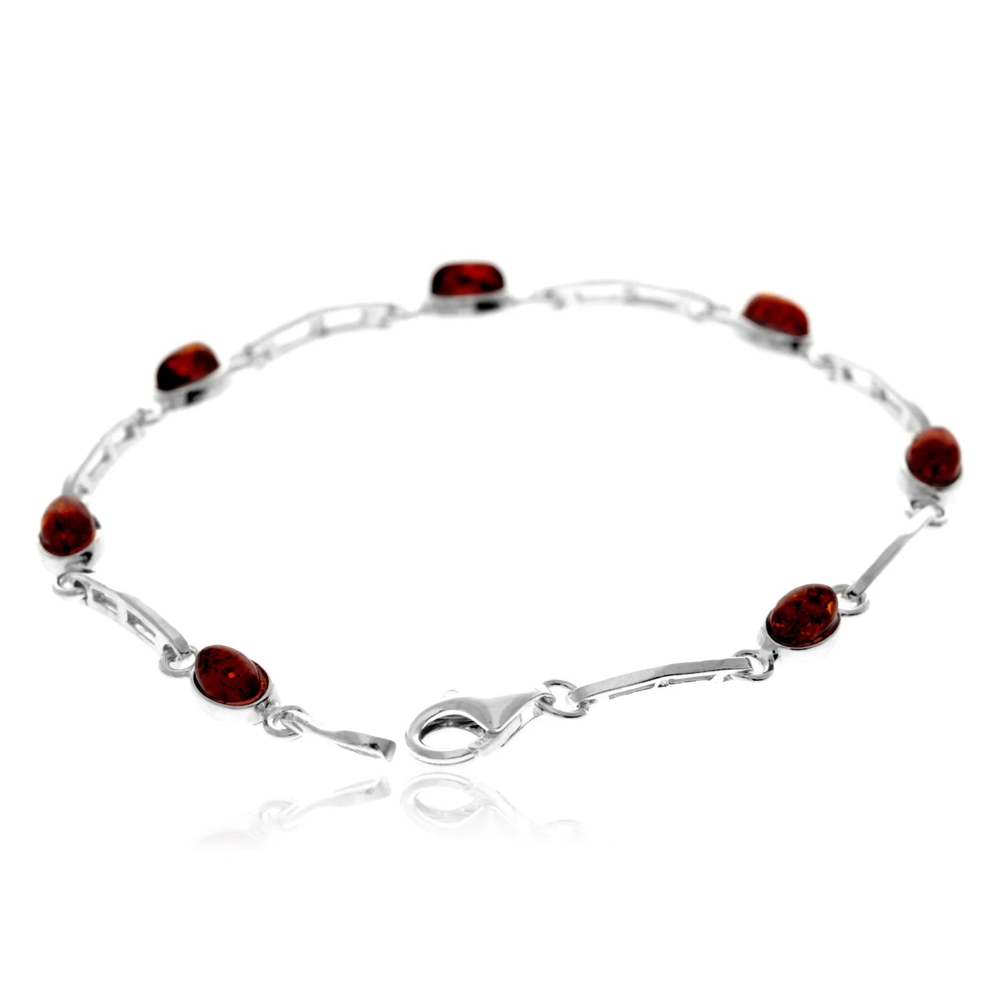 Sterling Silver Baltic Amber Link Bracelet – Elegant Cognac Amber Chain Bracelet