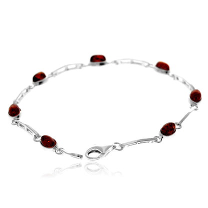 Sterling Silver Baltic Amber Link Bracelet – Elegant Cognac Amber Chain Bracelet