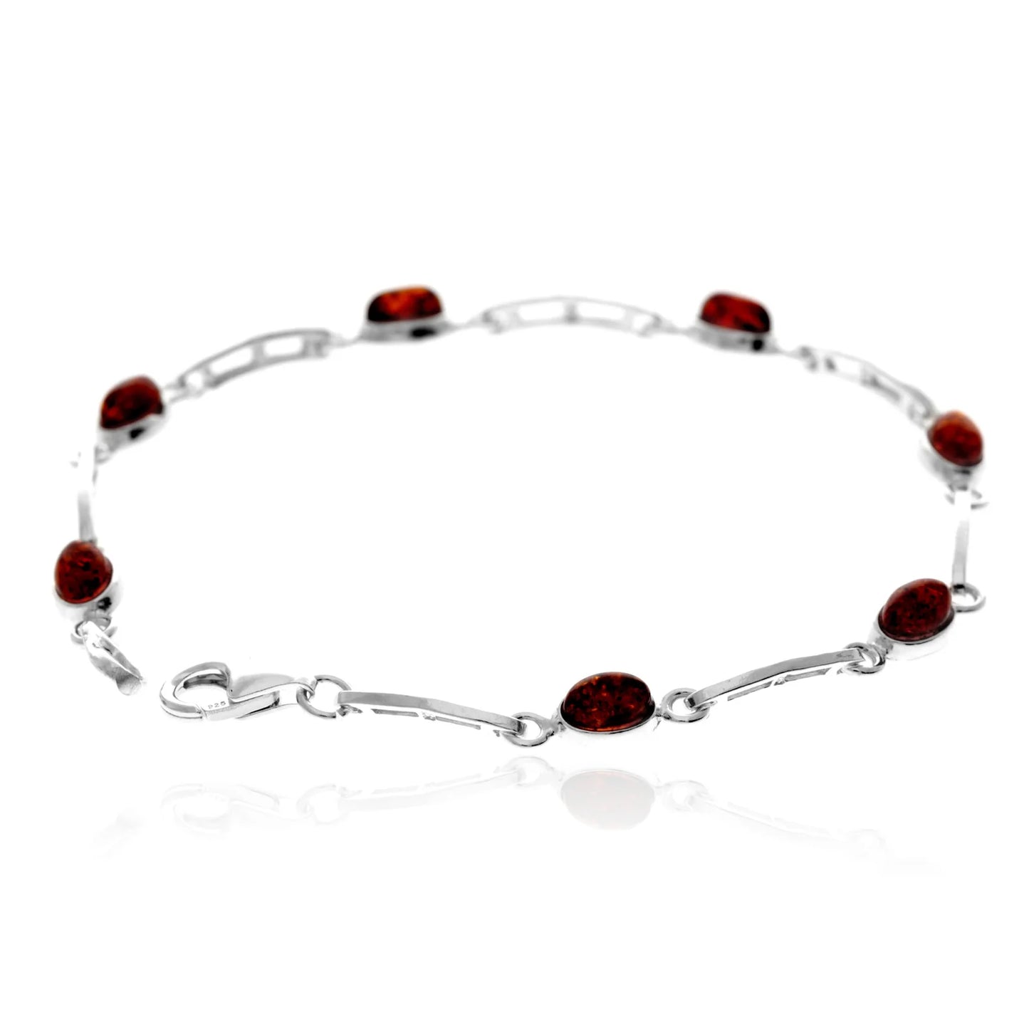 Sterling Silver Baltic Amber Link Bracelet – Elegant Cognac Amber Chain Bracelet