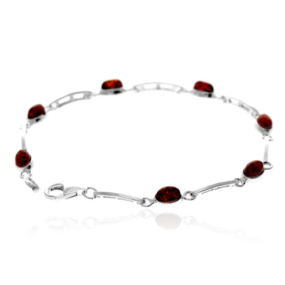 Sterling Silver Baltic Amber Link Bracelet – Elegant Cognac Amber Chain Bracelet