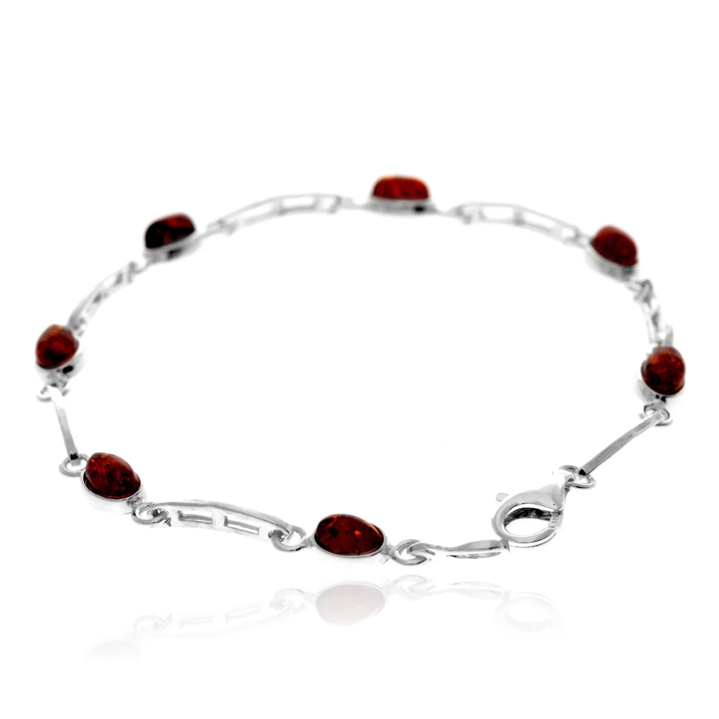 Sterling Silver Baltic Amber Link Bracelet – Elegant Cognac Amber Chain Bracelet