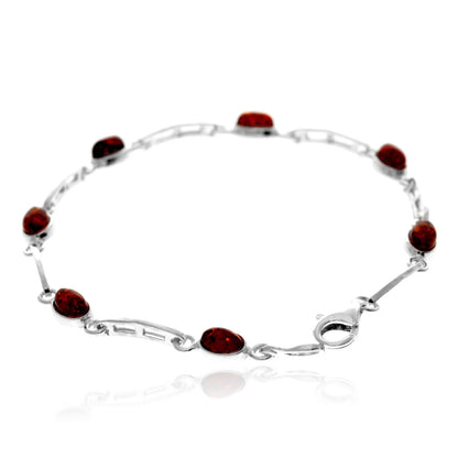 Sterling Silver Baltic Amber Link Bracelet – Elegant Cognac Amber Chain Bracelet