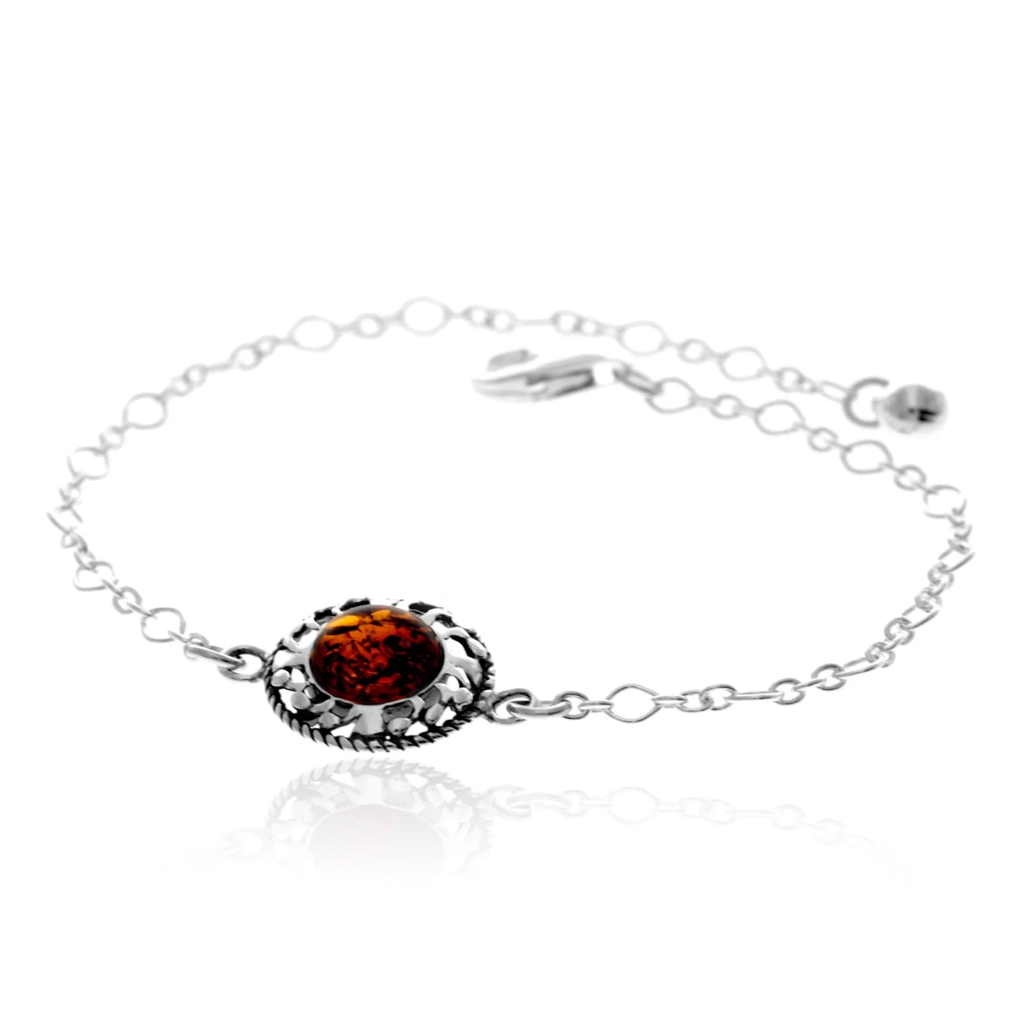 Sterling Silver Baltic Amber Bracelet – Adjustable Chain Bracelet (Cognac, Green or Yellow)