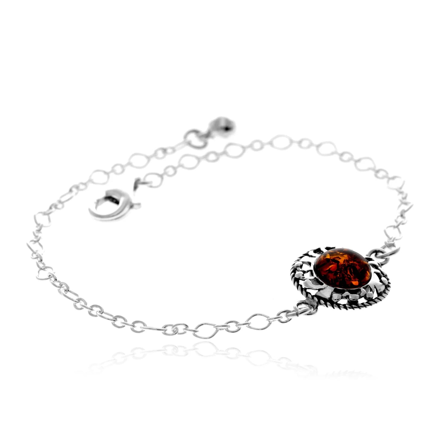 Sterling Silver Baltic Amber Bracelet – Adjustable Chain Bracelet (Cognac, Green or Yellow)