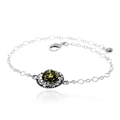 Sterling Silver Baltic Amber Bracelet – Adjustable Chain Bracelet (Cognac, Green or Yellow)