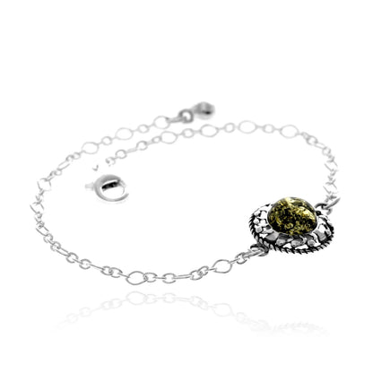 Sterling Silver Baltic Amber Bracelet – Adjustable Chain Bracelet (Cognac, Green or Yellow)