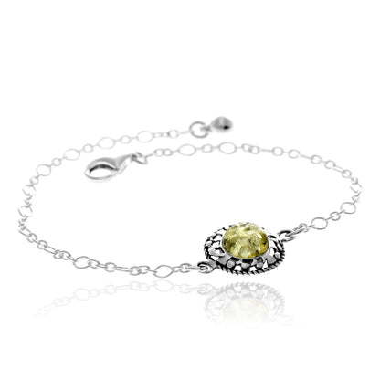 Sterling Silver Baltic Amber Bracelet – Adjustable Chain Bracelet (Cognac, Green or Yellow)