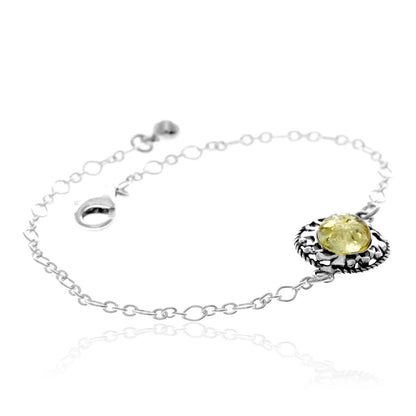 Sterling Silver Baltic Amber Bracelet – Adjustable Chain Bracelet (Cognac, Green or Yellow)