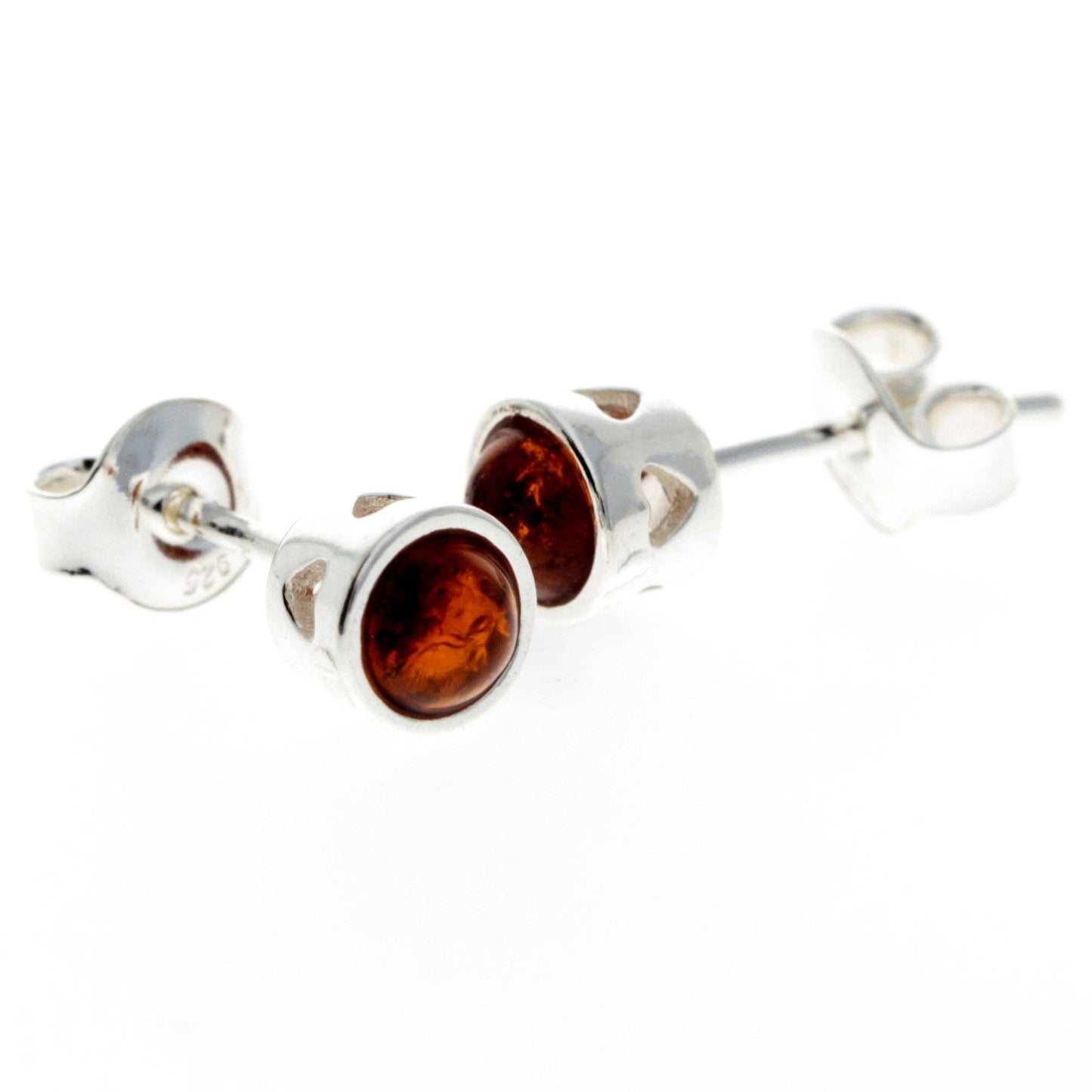 SilverAmber Jewellery - 925 Sterling Silver & Baltic Amber Modern Heart Studs Earrings - GL169