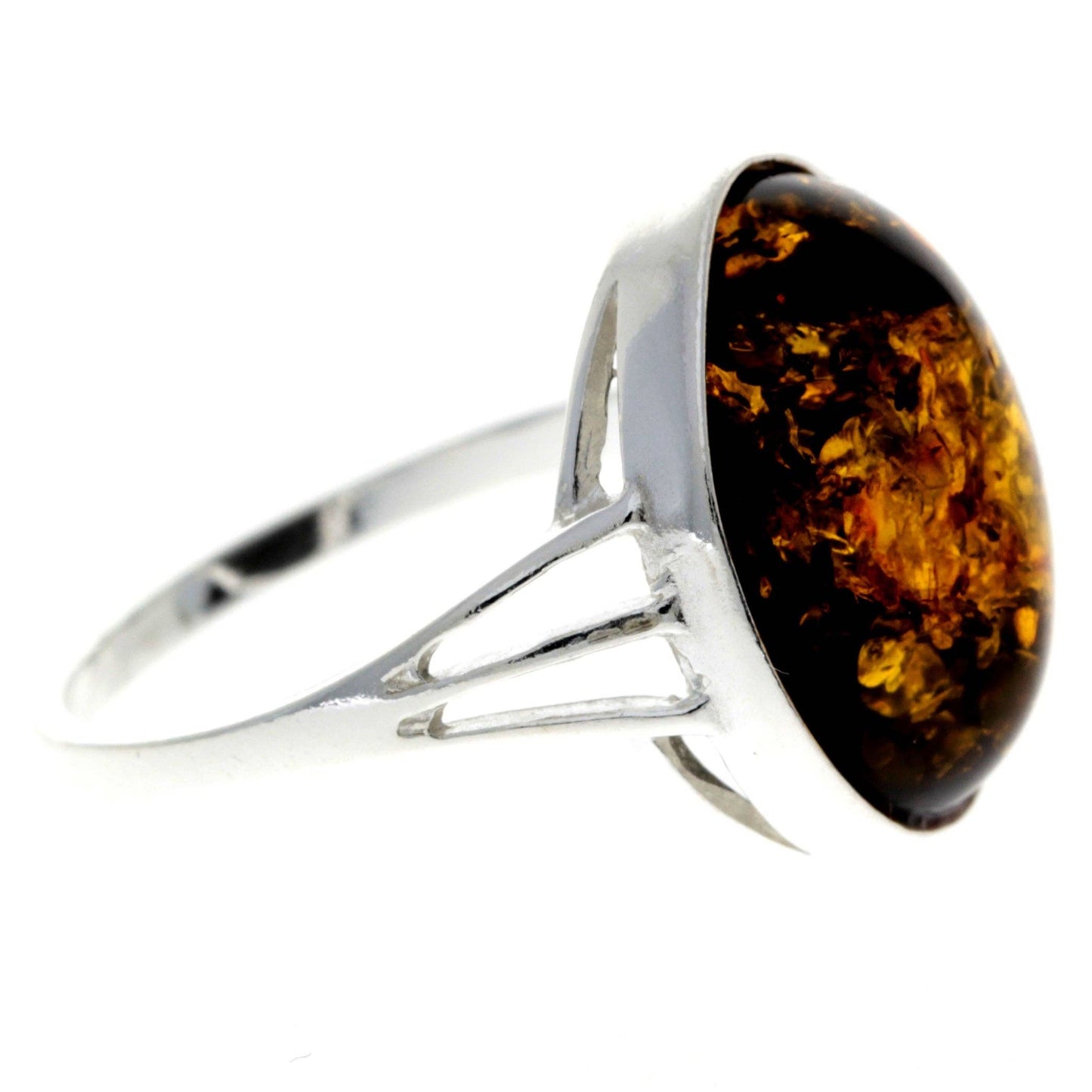 SilverAmber Jewellery - 925 Sterling Silver & Genuine Baltic Amber Classic Designer Ring - 7504