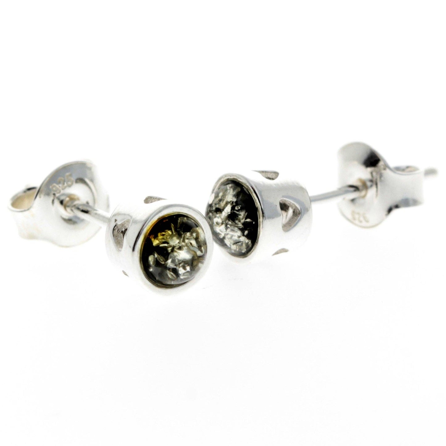 SilverAmber Jewellery - 925 Sterling Silver & Baltic Amber Modern Heart Studs Earrings - GL169