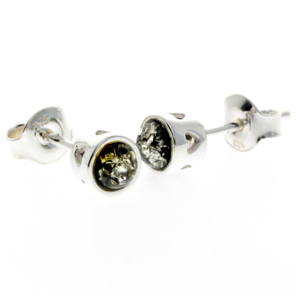 SilverAmber Jewellery - 925 Sterling Silver & Baltic Amber Modern Heart Studs Earrings - GL169