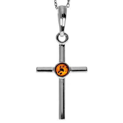 SilverAmber Jewellery - 925 Sterling Silver & Genuine Baltic Amber Classic Cross Pendant - 1987